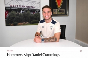 官方：西漢姆簽下19歲蘇格蘭中鋒丹尼爾-卡明斯