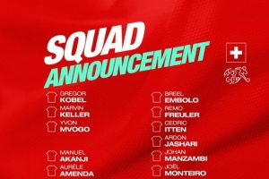 瑞士世預(yù)賽名單：扎卡領(lǐng)銜，科貝爾、亞沙里、阿坎吉、恩多耶在列