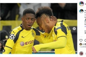 奧巴梅揚(yáng)社媒曬與登貝萊合照，祝賀前隊(duì)友斬獲金球：實(shí)至名歸