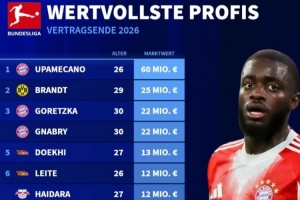 合同將到期的德甲球員身價(jià)榜：于帕6千萬(wàn)歐，布蘭特、磁卡在列