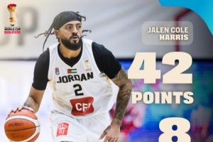 在同曦場(chǎng)均13分！約旦歸化杰倫·哈里斯世預(yù)賽狂砍42分 正負(fù)值+49