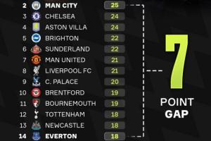 一場(chǎng)天堂一場(chǎng)地獄??賽季已過(guò)三分之一，英超第2與第14只差7分