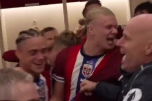 距世界杯一步之遙！挪威全隊賽后在更衣室狂歡